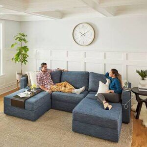 Lovesac Deep Seat Cover Set: Vintage Blue Rained Chenille